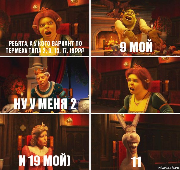 Ребята, а у кого вариант по термеху типа 2, 9, 15, 17, 19??? 9 мой ну у меня 2  И 19 мой) 11, Комикс  Шрек Фиона Гарольд Осел