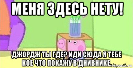 меня здесь нету! джордж ты где? иди сюда я тебе кое что покажу в днивнике., Мем  Свинка пеппа под столом