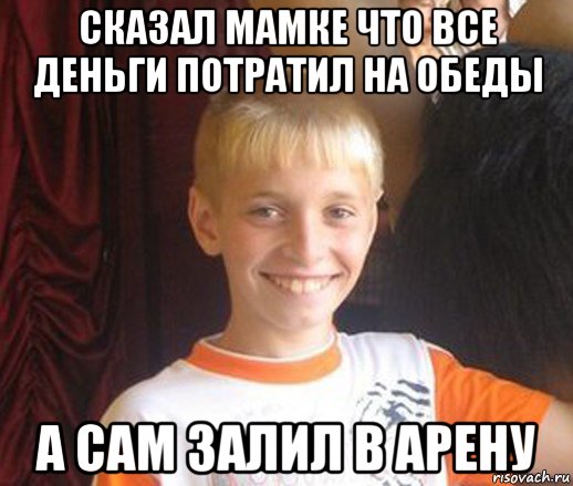 сказал мамке что все деньги потратил на обеды а сам залил в арену, Мем Типичный школьник