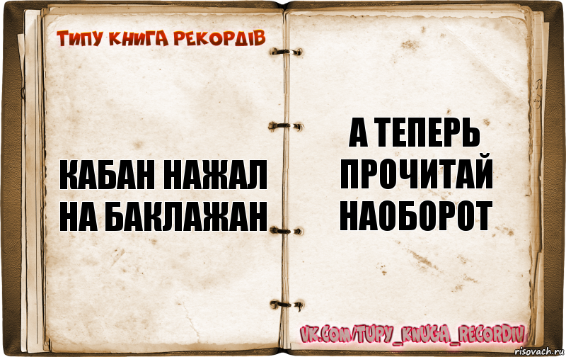 кабан нажал на баклажан а теперь прочитай наоборот, Комикс  Типу книга рекордв