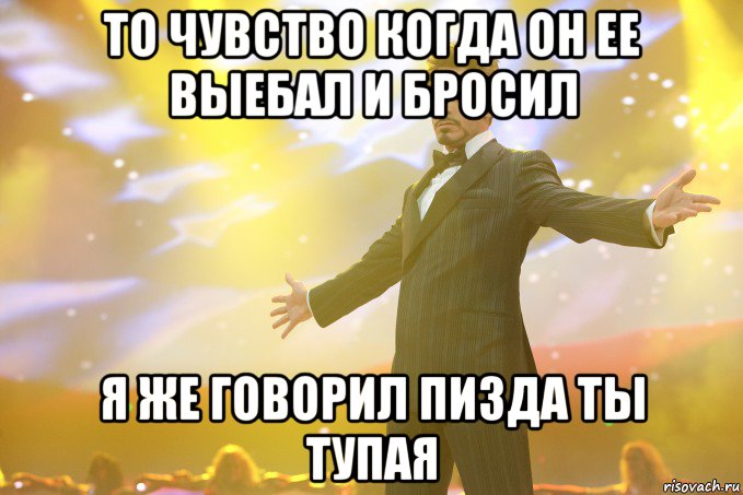 то чувство когда он ее выебал и бросил я же говорил пизда ты тупая, Мем Тони Старк (Роберт Дауни младший)