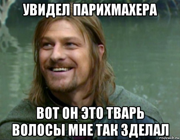 увидел парихмахера вот он это тварь волосы мне так зделал, Мем Тролль Боромир