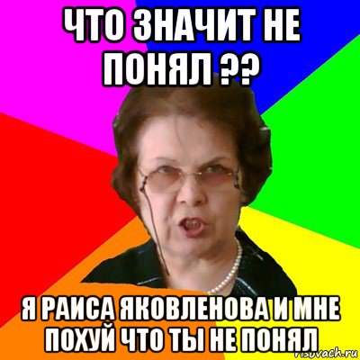 что значит не понял ?? я раиса яковленова и мне похуй что ты не понял, Мем Типичная училка