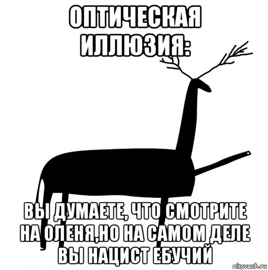 оптическая иллюзия: вы думаете, что смотрите на оленя,но на самом деле вы нацист ебучий, Мем  Вежливый олень