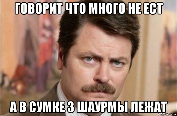 говорит что много не ест а в сумке 3 шаурмы лежат, Мем  Я человек простой