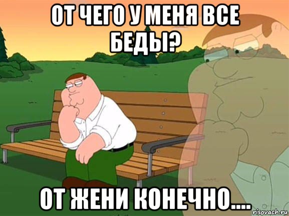 от чего у меня все беды? от жени конечно...., Мем Задумчивый Гриффин