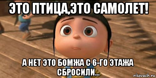 это птица,это самолет! а нет это бомжа с 6-го этажа сбросили..., Мем    Агнес Грю