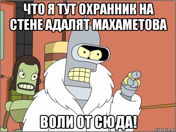 что я тут охранник на стене адалят махаметова воли от сюда!, Мем Бендер