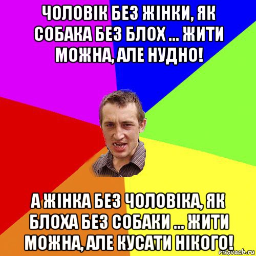 чоловік без жінки, як собака без блох ... жити можна, але нудно! а жінка без чоловіка, як блоха без собаки ... жити можна, але кусати нікого!, Мем Чоткий паца