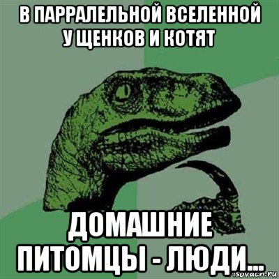 в парралельной вселенной у щенков и котят домашние питомцы - люди..., Мем Филосораптор