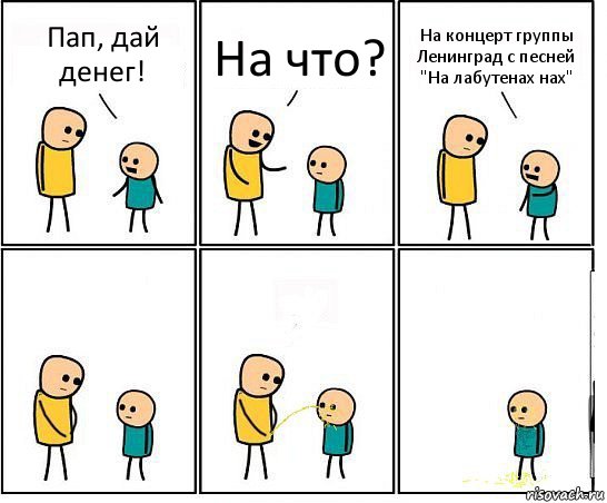 Пап, дай денег! На что? На концерт группы Ленинград с песней "На лабутенах нах", Комикс Обоссал