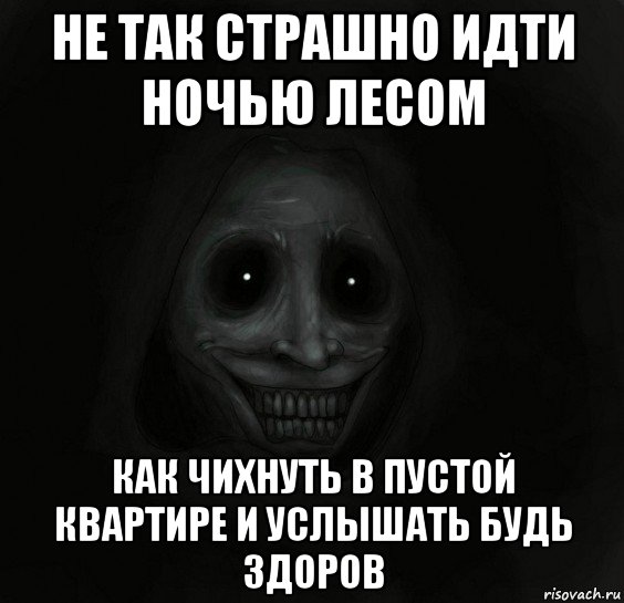 не так страшно идти ночью лесом как чихнуть в пустой квартире и услышать будь здоров, Мем Ночной гость