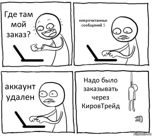 Где там мой заказ? непрочитанных сообщений 5 аккаунт удален Надо было заказывать через КировТрейд, Комикс интернет убивает