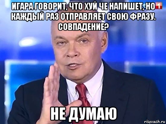 игара говорит, что хуй че напишет, но каждый раз отправляет свою фразу. совпадение? не думаю, Мем Киселёв 2014