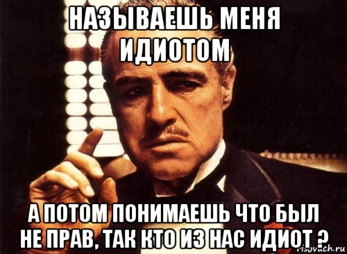 называешь меня идиотом а потом понимаешь что был не прав, так кто из нас идиот ?, Мем крестный отец