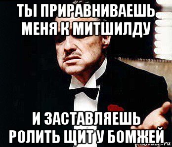 ты приравниваешь меня к митшилду и заставляешь ролить щит у бомжей, Мем Мафия