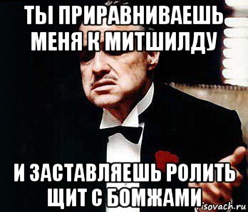 ты приравниваешь меня к митшилду и заставляешь ролить щит с бомжами, Мем Мафия