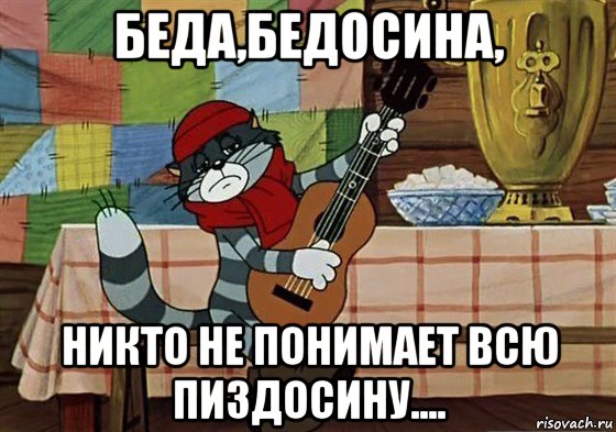 беда,бедосина, никто не понимает всю пиздосину...., Мем Грустный Матроскин с гитарой