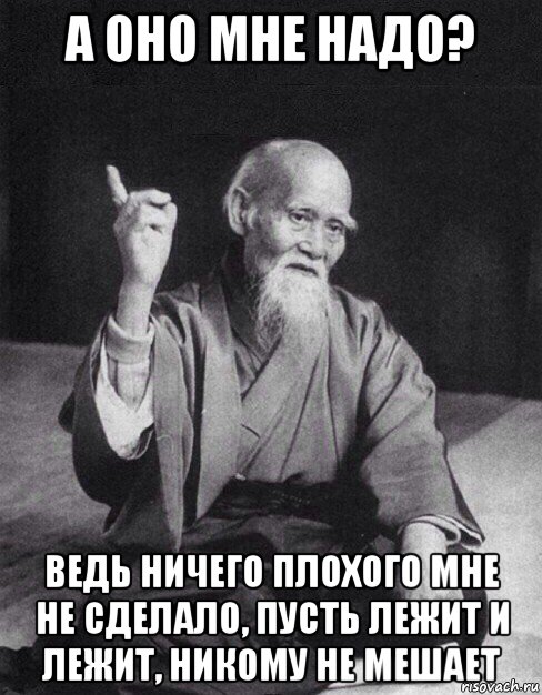 а оно мне надо? ведь ничего плохого мне не сделало, пусть лежит и лежит, никому не мешает, Мем Монах-мудрец (сэнсей)