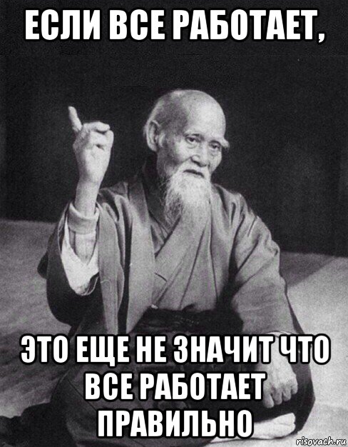 если все работает, это еще не значит что все работает правильно, Мем Монах-мудрец (сэнсей)