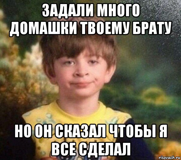 задали много домашки твоему брату но он сказал чтобы я все сделал, Мем Недовольный пацан