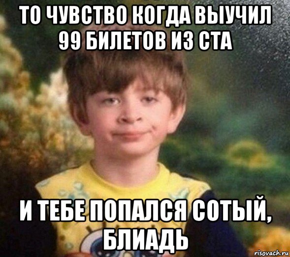 то чувство когда выучил 99 билетов из ста и тебе попался сотый, блиадь, Мем Недовольный пацан