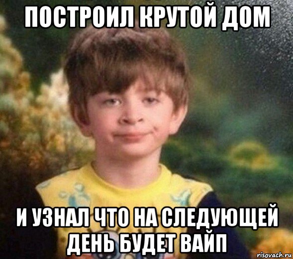 построил крутой дом и узнал что на следующей день будет вайп, Мем Недовольный пацан