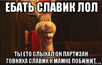 ебать славик лол ты ето слыхал он партизан говняха славик к мамке побижит, Мем Осел из Шрека