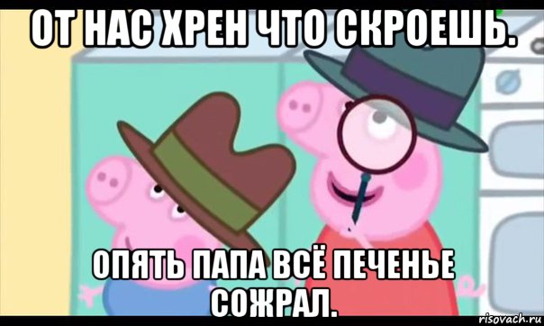 от нас хрен что скроешь. опять папа всё печенье сожрал., Мем  Пеппа холмс