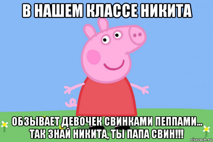 в нашем классе никита обзывает девочек свинками пеппами... так знай никита, ты папа свин!!!, Мем Пеппа