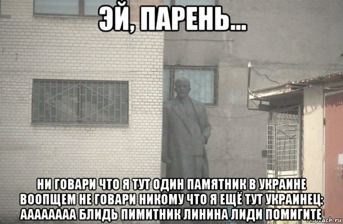  ни говари что я тут один памятник в украине воопщем не говари никому что я ещё тут украинец: аааааааа блидь пимитник линина лиди помигите, Мем псс парень
