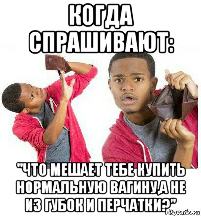 когда спрашивают: "что мешает тебе купить нормальную вагину,а не из губок и перчатки?", Мем  Пустой кошелек