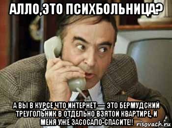 алло,это психбольница? а вы в курсе что интернет — это бермудский треугольник в отдельно взятой квартире, и меня уже засосало-спасите!!, Мем шпак