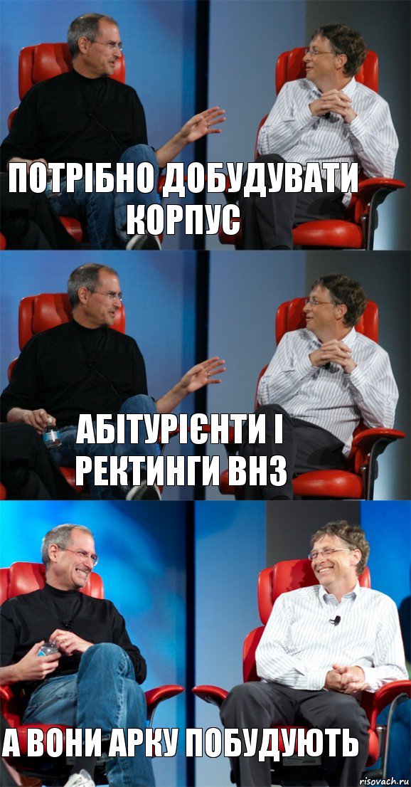 потрібно добудувати корпус абітурієнти і ректинги ВНЗ А вони арку побудують, Комикс Стив Джобс и Билл Гейтс (3 зоны)