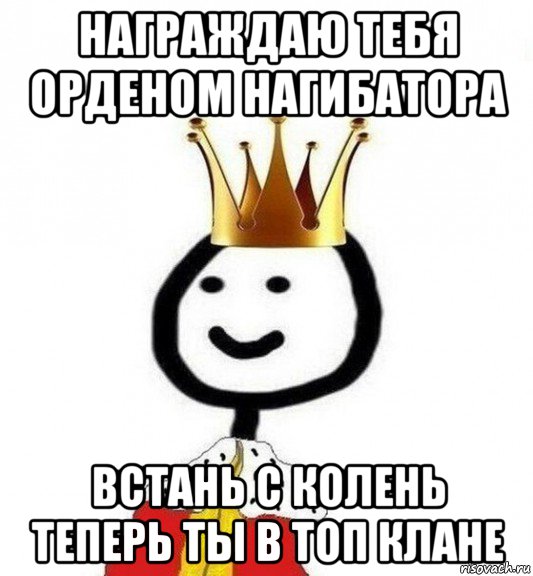 награждаю тебя орденом нагибатора встань с колень теперь ты в топ клане, Мем Теребонька Царь