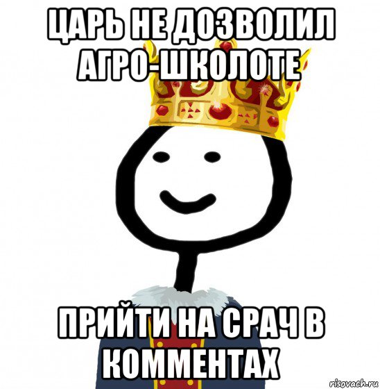 царь не дозволил агро-школоте прийти на срач в комментах, Мем  Теребонька король