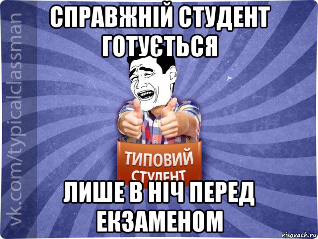 справжній студент готується лише в ніч перед екзаменом, Мем Типовий студент