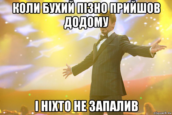 коли бухий пізно прийшов додому і ніхто не запалив, Мем Тони Старк (Роберт Дауни младший)