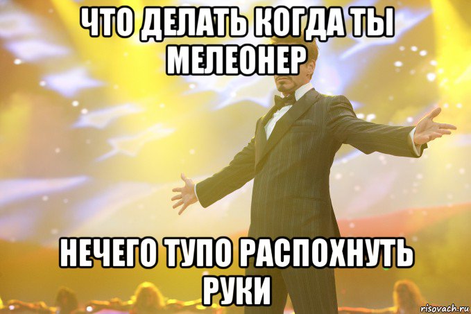 что делать когда ты мелеонер нечего тупо распохнуть руки, Мем Тони Старк (Роберт Дауни младший)