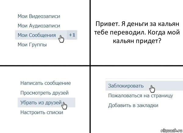 Привет. Я деньги за кальян тебе переводил. Когда мой кальян придет?, Комикс  Удалить из друзей