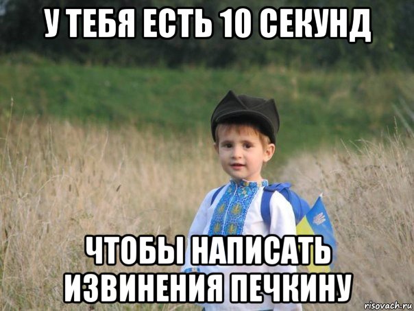 у тебя есть 10 секунд чтобы написать извинения печкину, Мем Украина - Единая