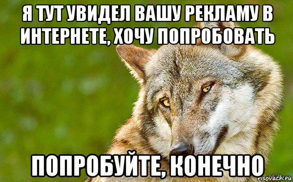 я тут увидел вашу рекламу в интернете, хочу попробовать попробуйте, конечно, Мем   Volf