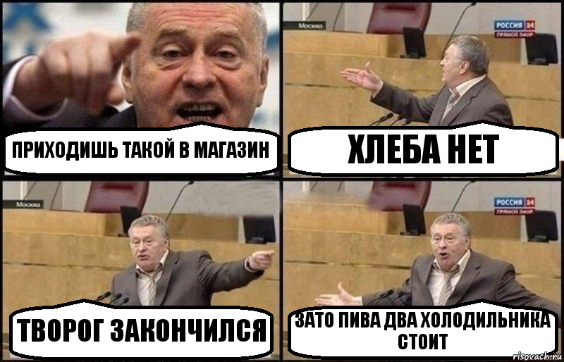 ПРИХОДИШЬ ТАКОЙ В МАГАЗИН ХЛЕБА НЕТ ТВОРОГ ЗАКОНЧИЛСЯ ЗАТО ПИВА ДВА ХОЛОДИЛЬНИКА СТОИТ, Комикс Жириновский