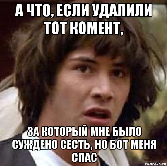 а что, если удалили тот комент, за который мне было суждено сесть, но бот меня спас, Мем А что если (Киану Ривз)