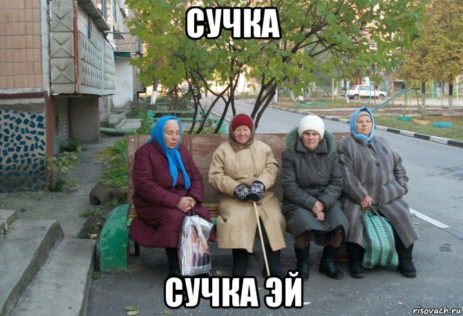 сучка сучка эй, Мем бабки у подъезда