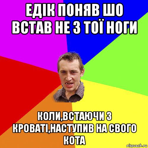 едік поняв шо встав не з тої ноги коли,встаючи з кроваті,наступив на свого кота, Мем Чоткий паца