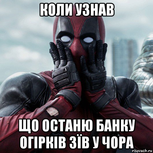 коли узнав що останю банку огірків зїв у чора, Мем     Дэдпул