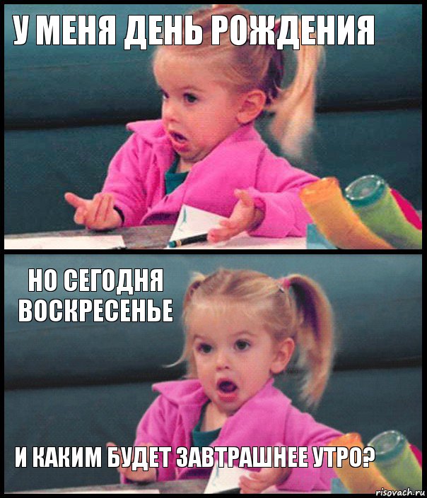 у меня День Рождения  но сегодня воскресенье и каким будет завтрашнее утро?, Комикс  Возмущающаяся девочка