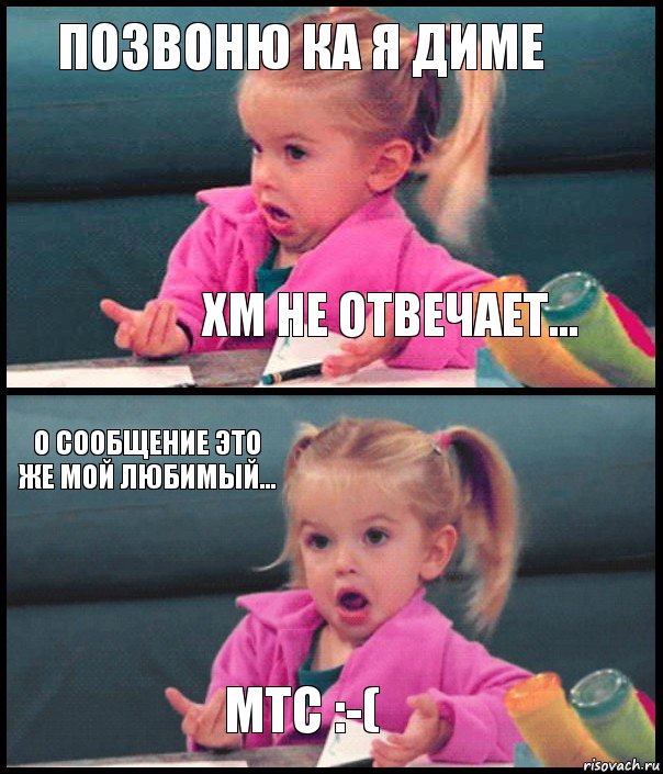 Позвоню ка я Диме Хм не отвечает... О сообщение это же мой любимый... МТС :-(, Комикс  Возмущающаяся девочка