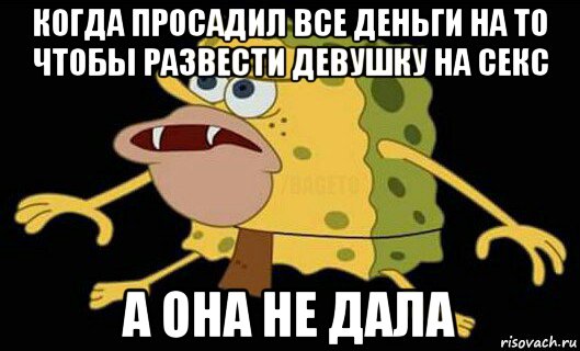 когда просадил все деньги на то чтобы развести девушку на секс а она не дала